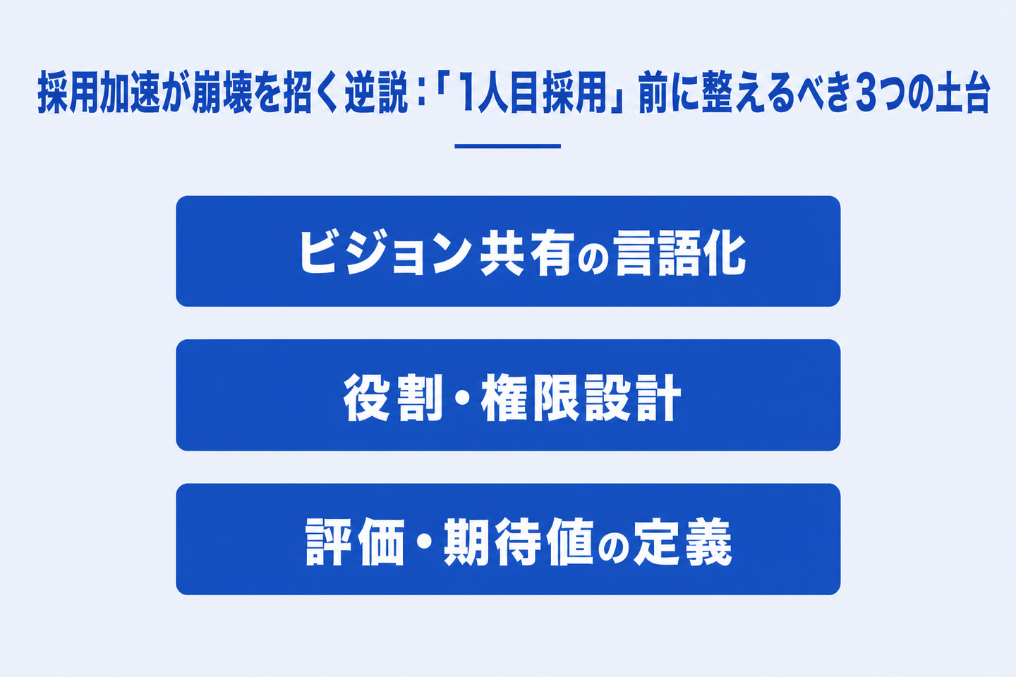 採用加速が崩壊を招く逆説:「1人目採用」前に整えるべき3つの土台